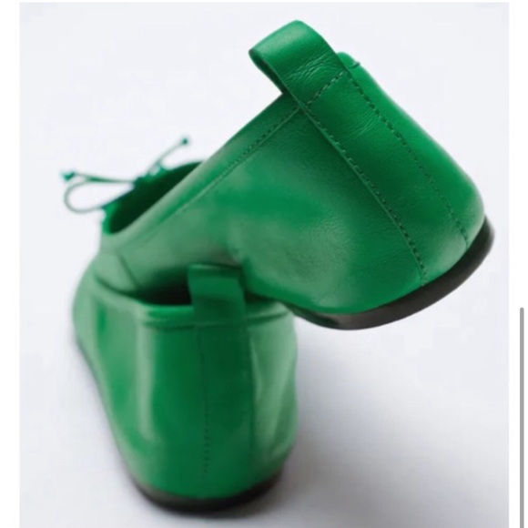ZARA Bright Green Colorful Ballet Flats Leather Bow Soft Shoes Square Toe Sz 7.5 - Picture 5 of 16
